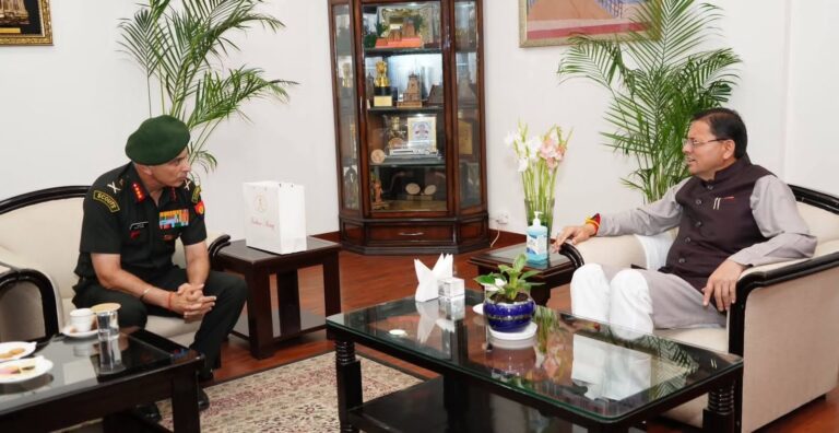 मुख्यमंत्री धामी से उप सेना प्रमुख लेफ्टिनेंट जनरल राजीव घई